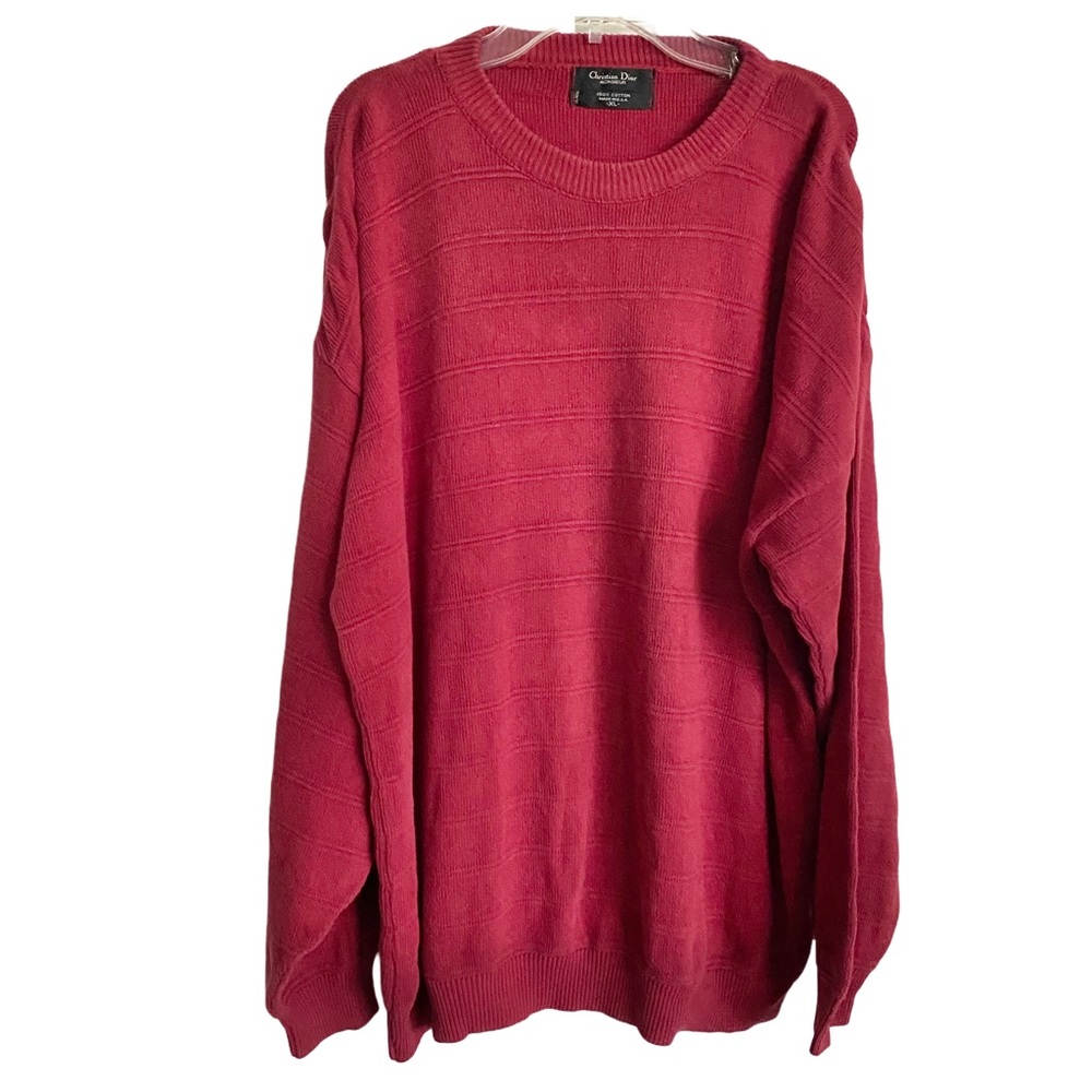Vintage Christian Dior Monsieur Red Knit Crewneck Sweater Size XL